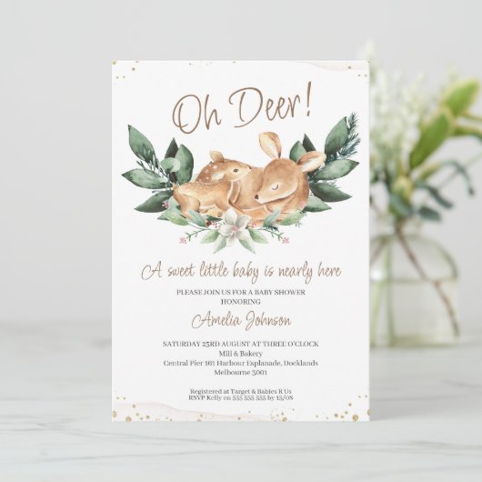 Rustige olievlek Deer Fawn Baby shower Kaart (Staand voorkant)
