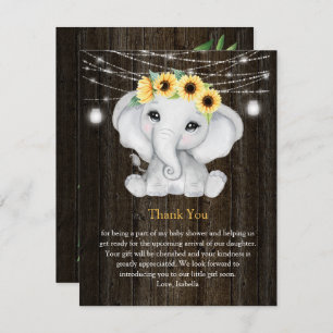 Rustige olifant zonnebloemen Licht Baby shower Kaart