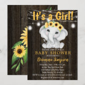 Rustige olifant zonnebloemen Licht Baby shower Kaart (Voorkant / Achterkant)