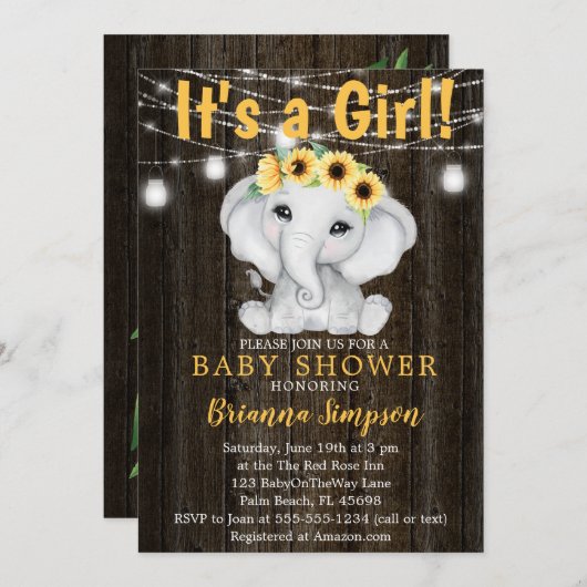 Rustige olifant zonnebloemen Licht Baby shower Kaart (Voorkant / Achterkant)
