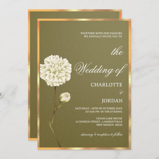 Rustige Olijf Groen en Witte Floral Wedding Kaart (Voorkant / Achterkant)