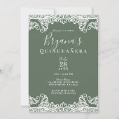 Rustige Olijf & White Lace Elegant Quinceañera Kaart (Voorkant)