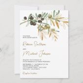 Rustige olijfbladeren in één QR-code bruiloft Kaart (Voorkant)