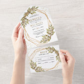 Rustige Olijftak Gold Geometric Lijst Wedding All In One Uitnodiging (Afscheurbaar)