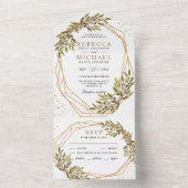 Rustige Olijftak Gold Geometric Lijst Wedding All In One Uitnodiging (Binnen)