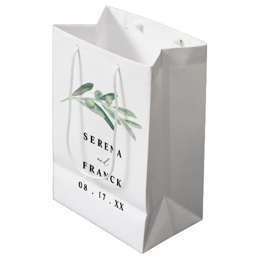 Rustige Olive Branch Wedding Favor Gift Bags Medium Cadeauzakje (Voorkant Gekanteld)