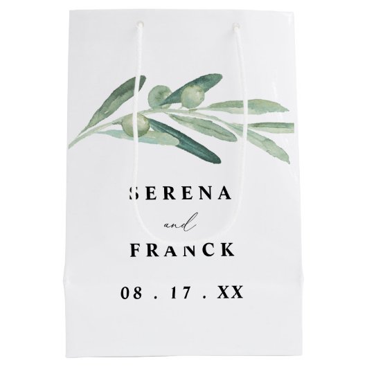 Rustige Olive Branch Wedding Favor Gift Bags Medium Cadeauzakje (Achterkant)