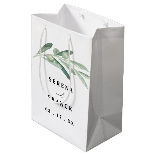 Rustige Olive Branch Wedding Favor Gift Bags Medium Cadeauzakje (Achterkant Gekanteld)
