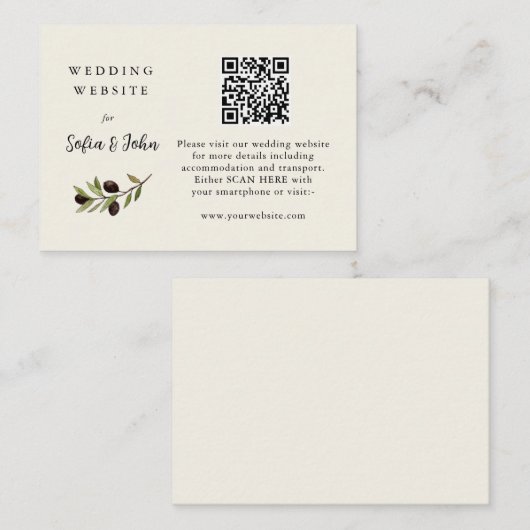 Rustige Olive-filiaal Weddenschap met QR-code Plaatskaartje (Voorkant / Achterkant)