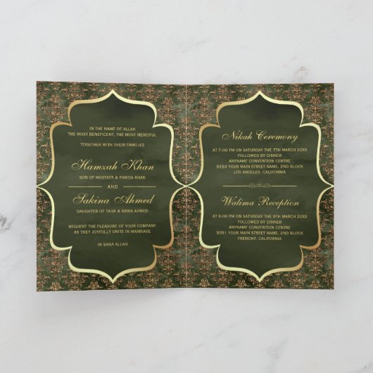Rustige Olive Green Gold Damask Muslim Wedding (Binnen)