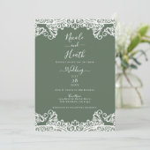 Rustige Olive White Lace Elegant Wedding Kaart (Staand voorkant)