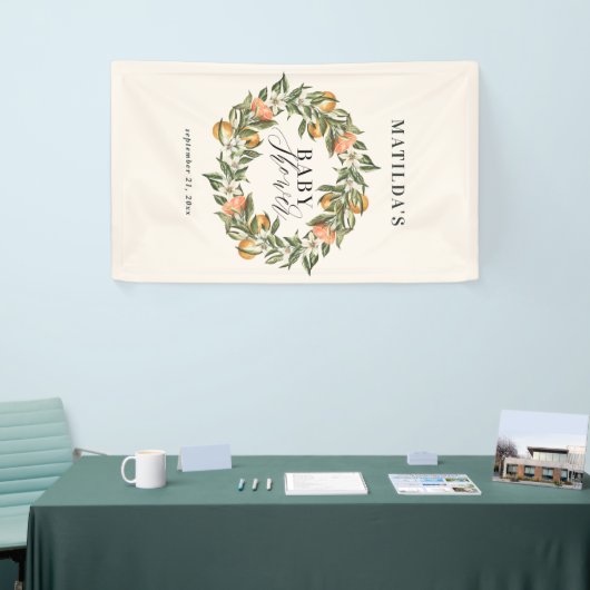 Rustige oranje botanische baby shower van citrusvr spandoek (Beurs)