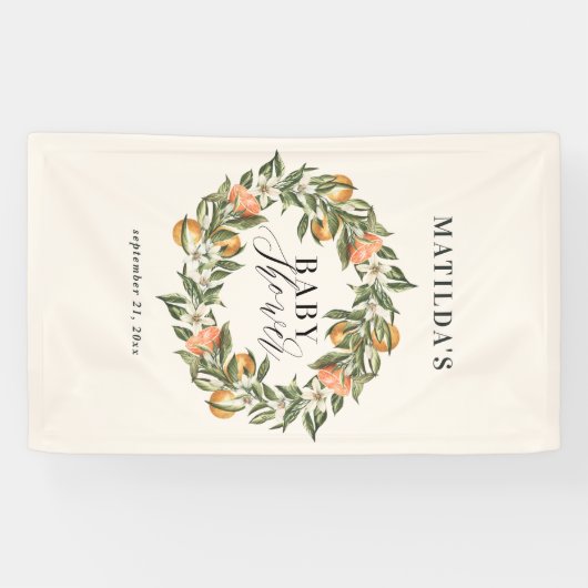Rustige oranje botanische baby shower van citrusvr spandoek (Horizontaal)