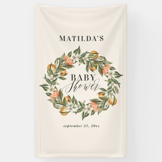 Rustige oranje botanische baby shower van citrusvr spandoek (Verticaal)