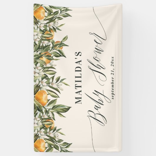 Rustige oranje botanische baby shower van citrusvr spandoek (Verticaal)