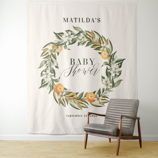 Rustige oranje botanische baby shower van citrusvr wandkleed (In situ)