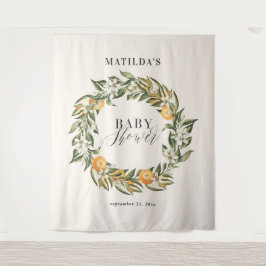 Rustige oranje botanische baby shower van citrusvr wandkleed