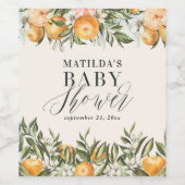 Rustige oranje botanische baby shower van citrusvr wijn etiket (Enkel label)