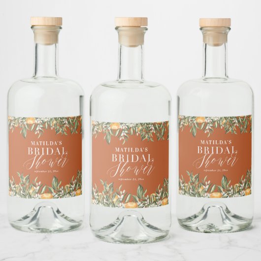 Rustige oranje citrus botanische bruidsbaby shower likeurfles etiket (Flessen)