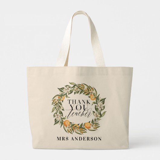 Rustige oranje citrusbodem, botanisch bedankt, ler grote tote bag (Achterkant)