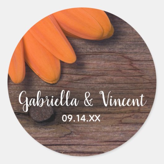 Rustige Oranje Daisy Country Wedding Envelope zege Ronde Sticker (Voorkant)