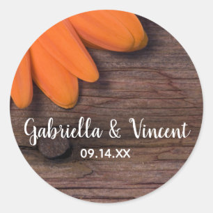 Rustige Oranje Daisy Country Wedding Envelope zege Ronde Sticker
