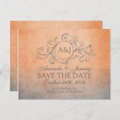 Rustige Oranje en grijze Bohemen sparen de datum Aankondigingskaart (Voorkant / Achterkant)