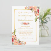 Rustige Oranje Floral Chic Gold White Fall Wedding Kaart (Staand voorkant)