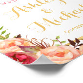 Rustige Oranje "Floral Fall Wedding Reception"-tek Poster (Hoek)