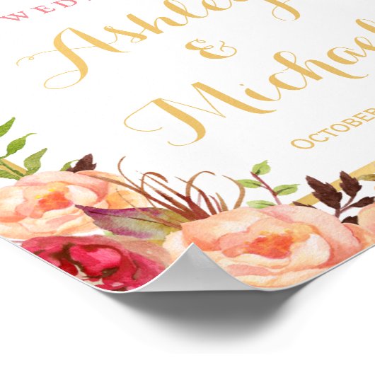 Rustige Oranje "Floral Fall Wedding Reception"-tek Poster (Hoek)
