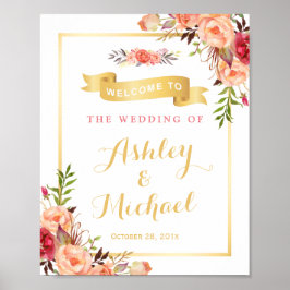 Rustige Oranje "Floral Fall Wedding Reception"-tek Poster