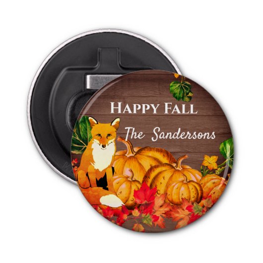 Rustige Oranje  Fox Pumpkin-Herfst — Autumn Leaves Button Flesopener (Voorkant)