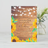 Rustige oranje houtsnaarlampen zonnebloembruiloft kaart (Staand voorkant)