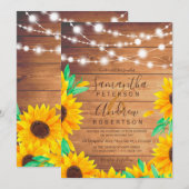Rustige oranje houtsnaarlampen zonnebloembruiloft kaart (Voorkant / Achterkant)