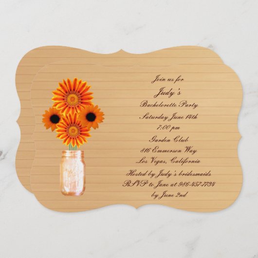 Rustige Oranje Mason Jar Bachelorette Party nodigt Kaart (Voorkant / Achterkant)