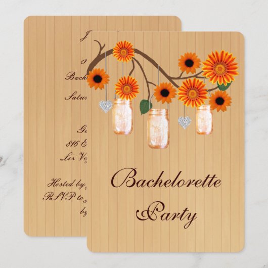 Rustige Oranje Mason Jars Bachelorette Party nodig Kaart (Voorkant / Achterkant)