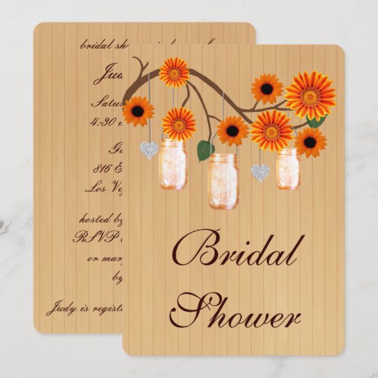 Rustige Oranje Mason Jars Bridal Shower Kaart (Voorkant / Achterkant)