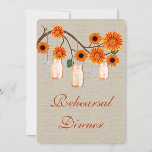 Rustige Oranje Mason Jars Rehearsal Dinner Invite Kaart (Voorkant)