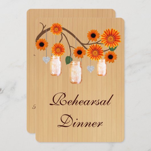 Rustige Oranje Mason Jars Rehearsal Dinner Invite Kaart (Voorkant / Achterkant)