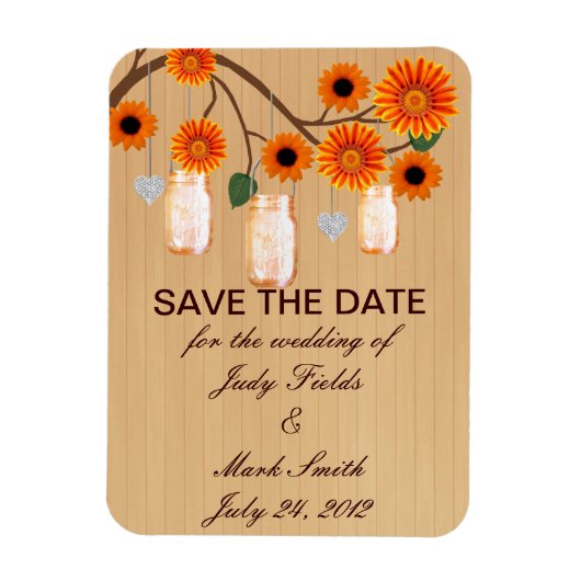 Rustige Oranje Mason Jars sparen de datum Magnet Magneet (Verticaal)