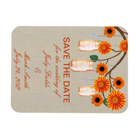 Rustige Oranje Mason Jars sparen de datum Magnet Magneet (Horizontaal)