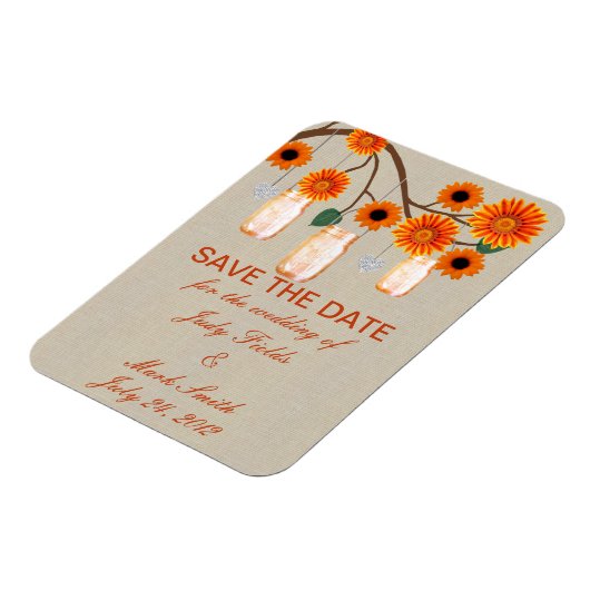 Rustige Oranje Mason Jars sparen de datum Magnet Magneet (Linkerzijde)