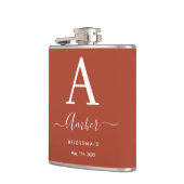 Rustige Oranje monogram Bridesmaid Hip Flask Heupfles (Links)
