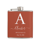 Rustige Oranje monogram Bridesmaid Hip Flask Heupfles (Voorkant)