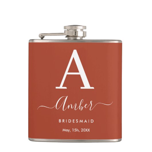 Rustige Oranje monogram Bridesmaid Hip Flask Heupfles (Voorkant)