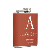 Rustige Oranje monogram Bridesmaid Hip Flask Heupfles (Rechts)