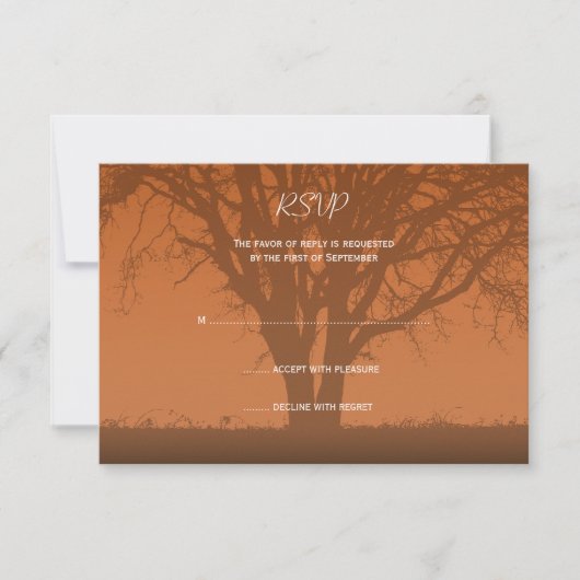 Rustige Oranje Oak Tree Wedding-kaart RSVP Kaartje (Voorkant)