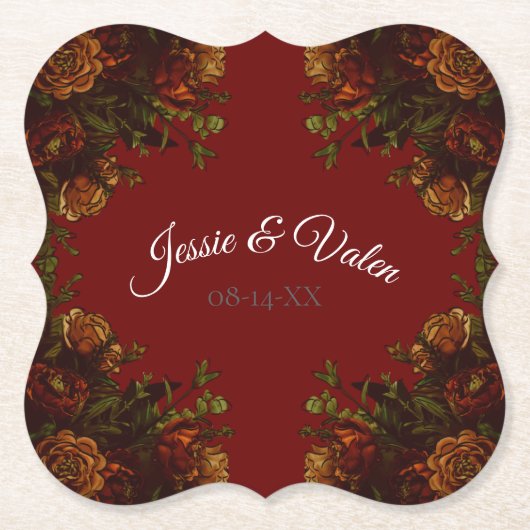 Rustige Oranje Rode Herfst Elegant Gothic Wedding Kartonnen Onderzetters (Voorkant)