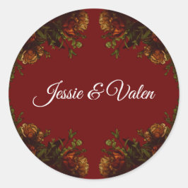 Rustige Oranje Rode Herfst Elegant Gothic Wedding Ronde Sticker