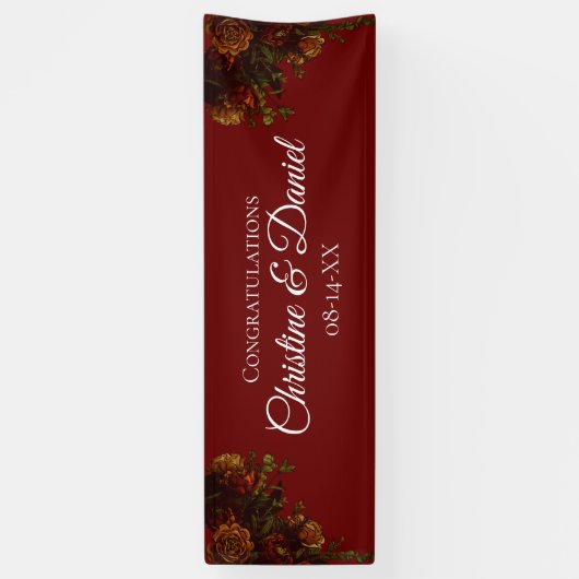 Rustige Oranje Rode Herfst Elegant Gothic Wedding Spandoek (Verticaal)